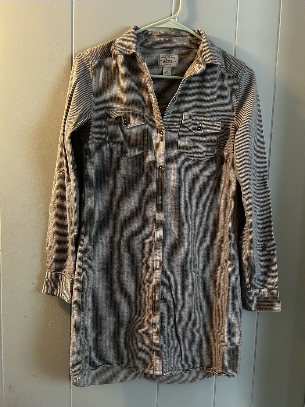 Bass Blue and White Striped Long Shirt Jacket